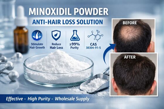Phân phối bán buôn ≥99% Độ tinh khiết Bột bán lẻ Minoxidil thành phần giảm rụng tóc